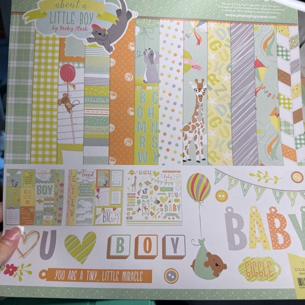 About a Little Boy Scrapbook Paper Pack w/Sticker Sheet by Photoplay NWT